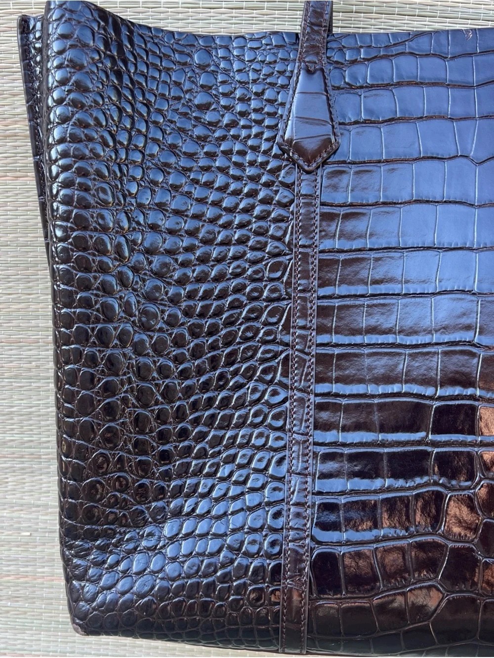 Tory Burch Perry Croc Embossed Three Compartment Tote Bag Leather Brown